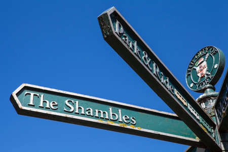 A signpost pointing to the direction of The Sahmbles in York, England.の写真素材