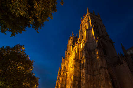A view of York Minster at dusk in York, England.の写真素材