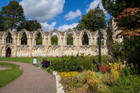 YORK, UK - AUGUST 27TH 2015: A view of St. Maryâs Abbey Ruins situated in Museum Gardens in York, on 27th August 2015.のeditorial素材