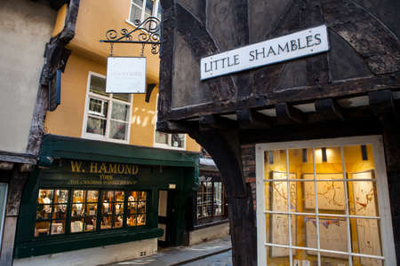 Street sign for Little Shambles in York, England.