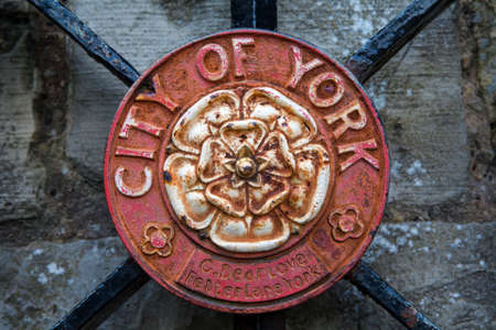 A metal plaque of the crest of the City of York, England.の写真素材