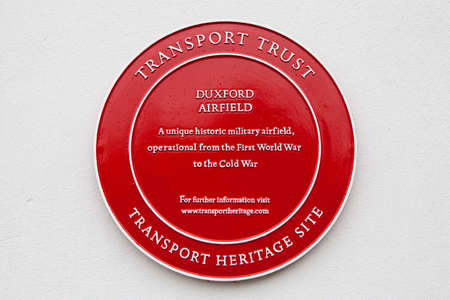 LONDON, UK - OCTOBER 5TH 2015: A plaque marking the location of the historic Airfield at Duxford in...