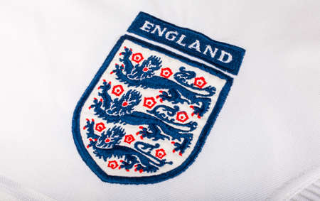 LONDON, UK - OCTOBER 19TH 2015: The Three Lions on an England football shirt, on 19th October 2015.のeditorial素材