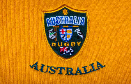 LONDON, UK - OCTOBER 19TH 2015: Australian Rugby Badge embroidered on an Australian Rugby Shirt, on 19th October 2015.のeditorial素材