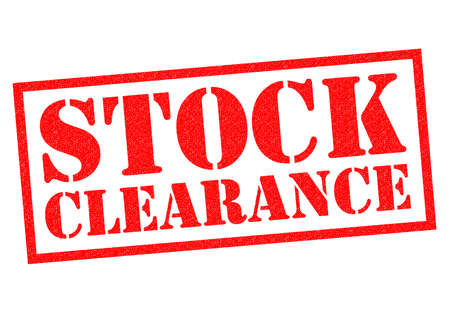 STOCK CLEARANCE red Rubber Stamp over a white background.の写真素材