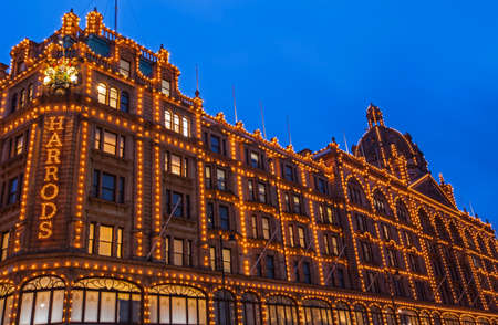 LONDON, UK - DECEMBER 16TH 2015: A view of the famous Harrods department store in London, on 16th December 2015.  The Harrods brand was founded in 1834 and the store has 330 departments covering over one million square feet.のeditorial素材
