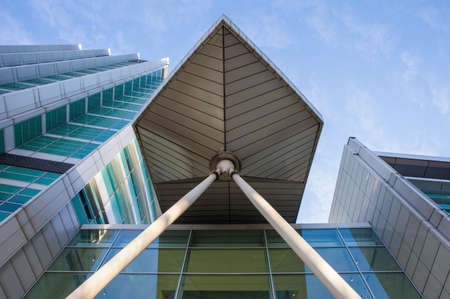 A view of the modern architecture of the University College Hospital in Euston, London.
