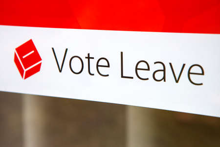 LONDON, UK - MARCH 3RD 2016: A Vote Leave campaign poster displayed in a residential house in London, on 3rd March 2016.  A referendum on Britain's membership of the European Union will be held on Thursday 23 June 2016.のeditorial素材