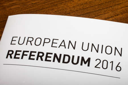LONDON, UK - JUNE 16TH 2016: The title of a guide on the European Union Referendum 2016, taken on 16th June 2016.  The referendum will decide if the UK will remain or leave the EU.のeditorial素材