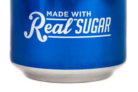 LONDON, UK - JUNE 16TH 2016: Close-up of the Made with Real Sugar tagline on a can of Pepsi Cola...