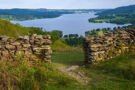 A view over Lake Windermere from Loughrigg Fell in the Lake District, UK.の写真素材