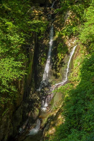 A view of the beautiful Stock Ghyll Force Waterfall in Ambleside, the Lake District.の写真素材