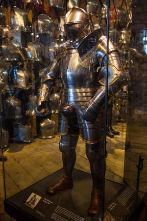 LONDON, UK - APRIL 10TH 2016: A suit of armour belonging to King Henry VIII on display in the Royal Armouries at the Tower of London, on 10th April 2016.のeditorial素材
