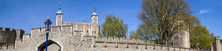 A panoramic view of the exterior of the Tower of London.