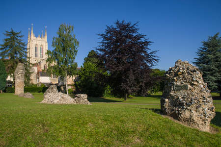 A view of the remains of Bury St Edmunds Abbey and St Edmundsbury Cathedral in Bury St. Edmunds,...