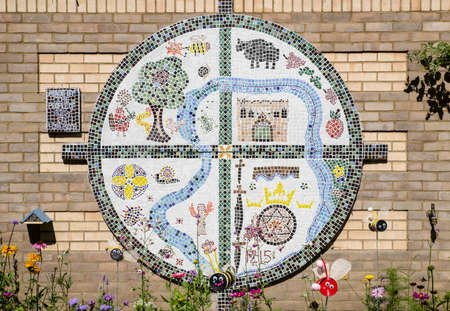 A mosaic created by the people of Bury st. Edmunds to commemorate the 800th Anniversary of Bury St. Edmundsâ links with the historic charter.のeditorial素材