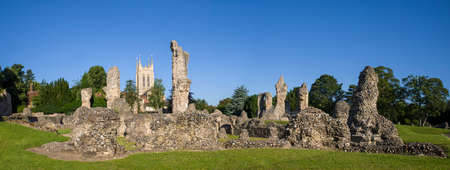 A view of the remains of Bury St Edmunds Abbey and St Edmundsbury Cathedral in Bury St. Edmunds, Suffolk.の写真素材