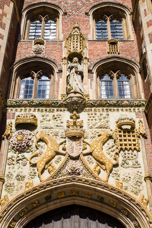 The impressively sculptured gatehouse at St Johnâs College in Cambridge, UK.のeditorial素材
