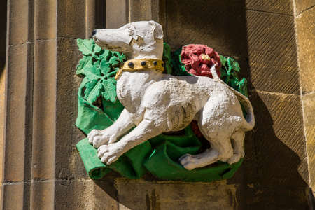 CAMBRIDGE, UK - JULY 18TH 2016: A close-up of a small sculpture on the exterior of Christâs College in Cambridge, on 18th July 2016.のeditorial素材