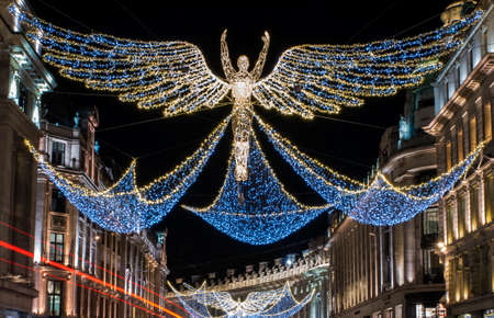 A view of the beautiful Christmas lights in Regent Street, central London.の写真素材