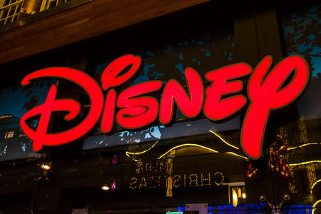 LONDON, UK - DECEMBER 29TH 2016: The Disney logo on the exterior of the Disney store on Oxford Street in London, on 29th December 2016.のeditorial素材