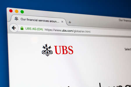 LONDON, UK - OCTOBER 22ND 2015: The homepage of the official UBS AG website, on 22nd October 2015.のeditorial素材