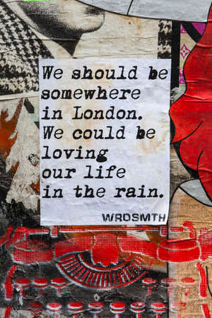 LONDON, UK - JANUARY 13TH 2016: A piece of street art by Wrdsmth on an urban wall in East London, on 13th January 2016.のeditorial素材