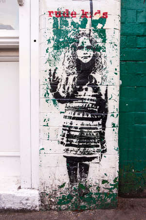 LONDON, UK - JANUARY 13TH 2016: Rude Kids Graffiti in East London, on 13th January 2016.のeditorial素材