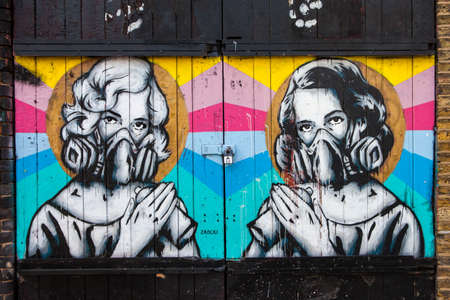 LONDON, UK - JANUARY 13TH 2016: A piece of street art by Zabou in Brick Lane, London on 13th January 2016.のeditorial素材