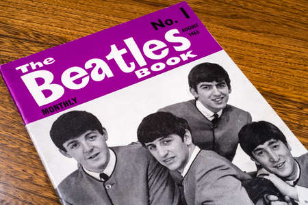 LONDON, UK - JANUARY 4TH 2017: Close-up shot of The first issue of The Beatles Monthly Book, issued in August 1963, placed on a tabletop, pictured on 4th January 2017.のeditorial素材
