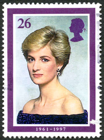 GREAT BRITAIN - CIRCA 1998: A used postage stamp from the UK, depicting an image of Princess Diana and celebrating her life, circa 1998.のeditorial素材