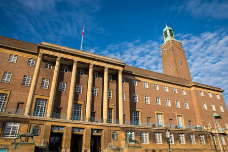 A view of the art deco architecture of Norwich City Hall in the historic city of Norwich, UK.の写真素材