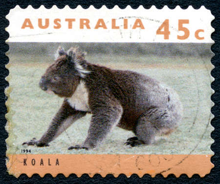 AUSTRALIA - CIRCA 1994: A used postage stamp from Australia, depicting an image of a Koala, circa 1994.のeditorial素材