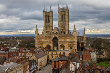A view of the magnificent Lincoln Cathedral in the historic city of Lincoln, UK.のeditorial素材