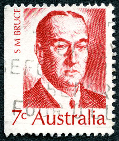 AUSTRALIA - CIRCA 1972: A used postage stamp from Australia, depicting a portrait of Stanley Bruce - former Prime Minister of Australia, circa 1972.のeditorial素材