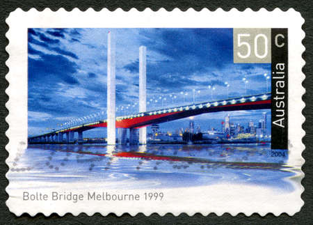 AUSTRALIA - CIRCA 2004: A used postage stamp from Australia, depicting an image of Bolte Bridge in Melbourne, Australia, circa 2004.のeditorial素材