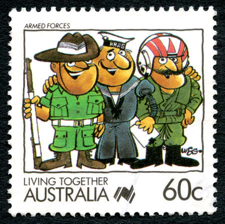 AUSTRALIA - CIRCA 1988: A used postage stamp from Australia, celebrating the Armed Forces, circa 1988.のeditorial素材