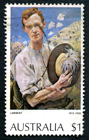 AUSTRALIA - CIRCA 1973: A used postage stamp from Australia, depicting a painting by George Lambert called A Sgt of the Light Horse painted in 1920, circa 1972.のeditorial素材