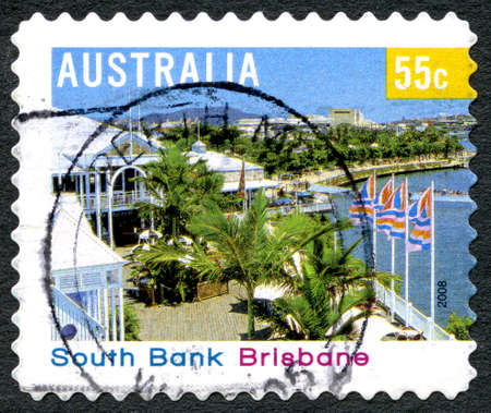 AUSTRALIA - CIRCA 2008: A used postage stamp from Australia, depicting an image of South Bank in Brisbane, circa 2008.のeditorial素材