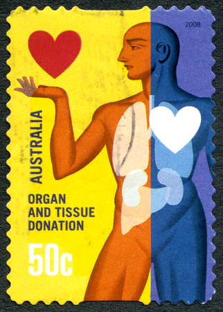 AUSTRALIA - CIRCA 2008: A used postage stamp from Australia, promoting organ and tissue donation, circa 2008.のeditorial素材