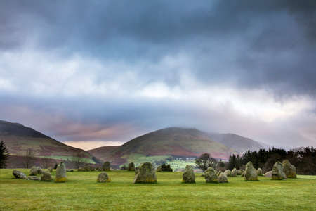 A view of Castlerigg Stone Circle in the Lake District in Cumbria, UK.の写真素材