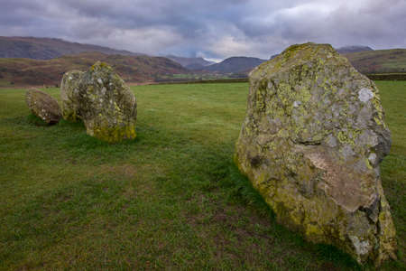 A panoramic view of the magnificent Castlerigg Stone Circle in the Lake District in Cumbria, UK.の写真素材