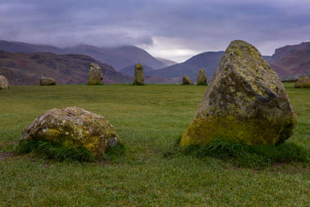 A view of Castlerigg Stone Circle in the Lake District in Cumbria, UK.の写真素材