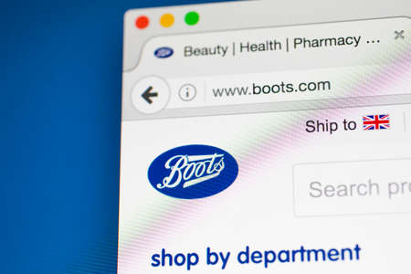 LONDON, UK - APRIL 13TH 2017: The homepage of the official website for the Boots company, on 13th April 2017.のeditorial素材
