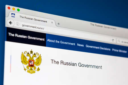 LONDON, UK - APRIL 13TH 2017: The homepage of the official Russian Government website, on 13th April 2017.のeditorial素材