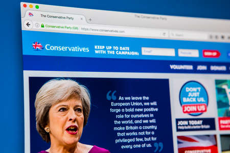 LONDON, UK - APRIL 13TH 2017: The official homepage of the Conservative Party, on 13th April 2017.のeditorial素材