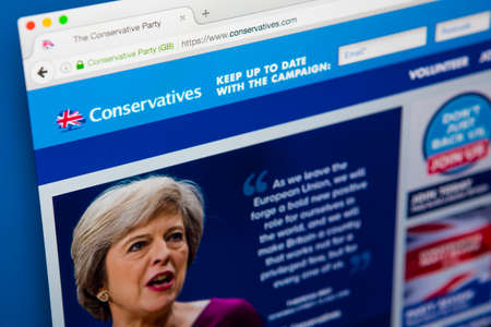 LONDON, UK - APRIL 13TH 2017: The official homepage of the Conservative Party, on 13th April 2017.のeditorial素材