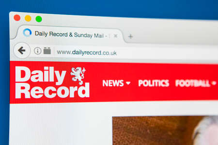 LONDON, UK - APRIL 26TH 2017: The homepage of the official website for The Daily Record, the Scottish tabloid newspaper, on 26th April 2017.のeditorial素材