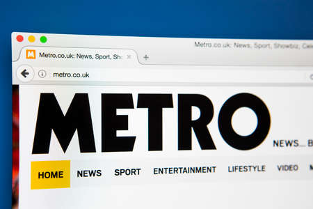 LONDON, UK - APRIL 26TH 2017: The homepage of the official website for the Metro, the local free daily newspaper printed in the UK, on 26th April 2017.のeditorial素材