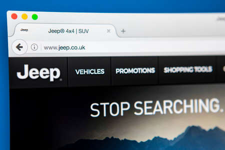 LONDON, UK - APRIL 27TH 2017: The homepage for the official website of Jeep, the American brand of automobiles, on 27th April 2017.のeditorial素材